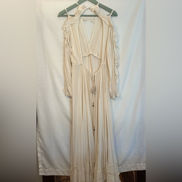 Free People Huxley Maxi Dress Ruffles Open Back Metallic Stripe NWT Size Small - Picture 11 of 16